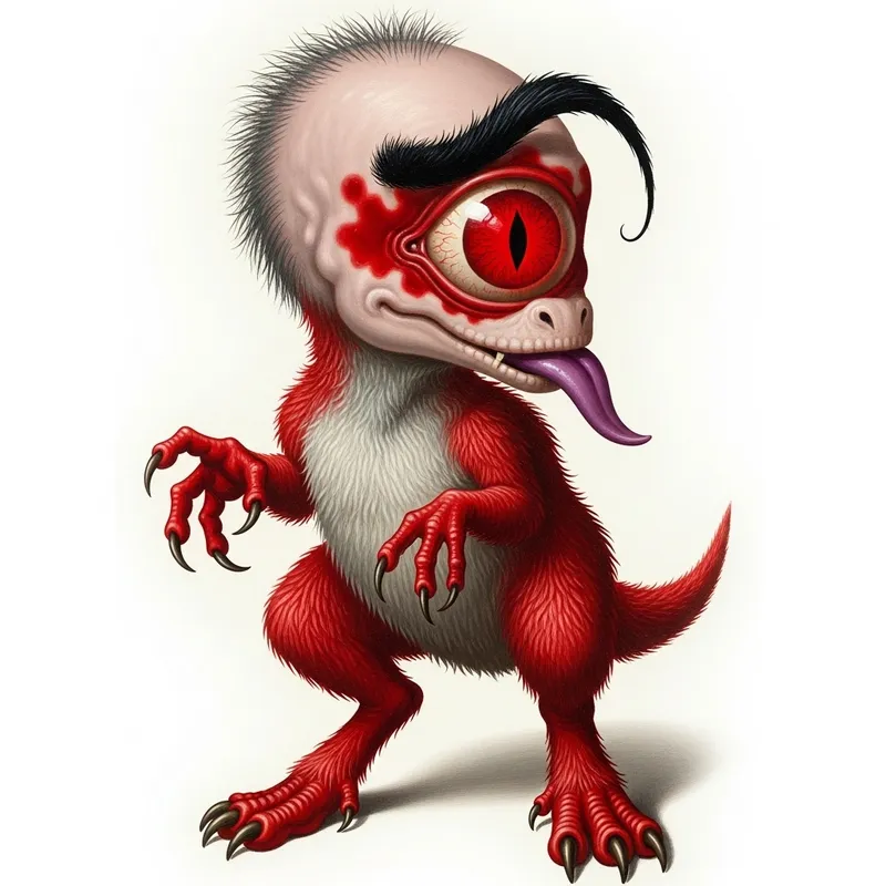 Menacing Red Creature: Surreal Terror & Intricate Details