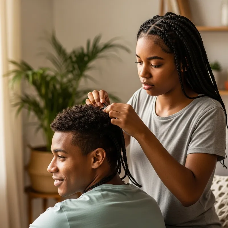 Black Couple Braiding - Stylish Hair Moments