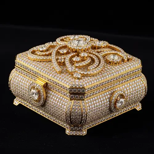 Luxurious Gold Jeweled Box with Precious Diamonds