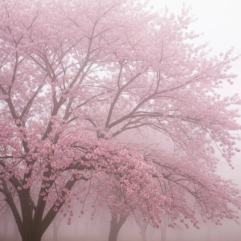Ethereal Sakura in Mist: A Serene Landscape Ethereal Sakura in Mist: A Serene Landscape