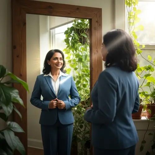 Empowering Reflection: South Asian Woman Embracing Confidence