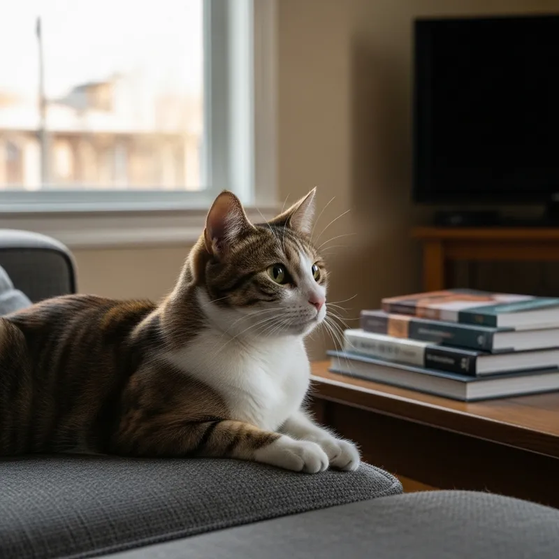 Cute House Cat Lounging in Cozy Indoor Setting Cute House Cat Lounging in Cozy Indoor Setting