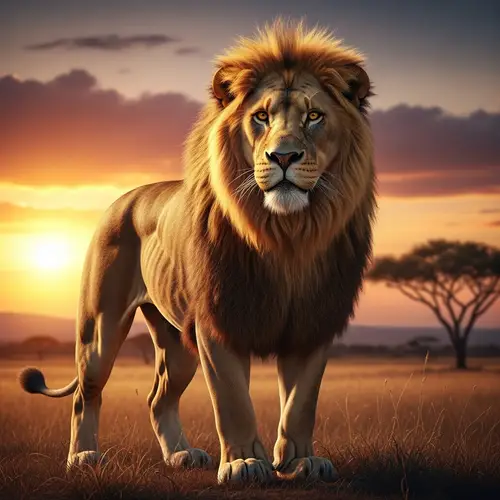4K HD Lion Picture: Majestic Wild Animal in Savannah Sunset