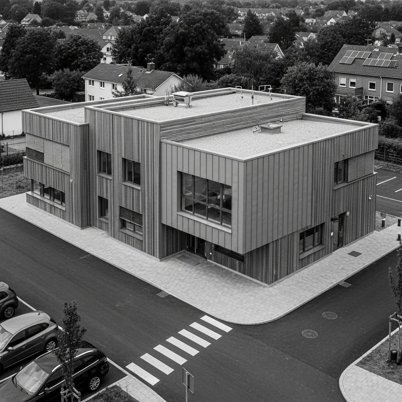 Minimalist School Architecture with Gray Wood and Metal Facades Minimalist School Architecture with Gray Wood and Metal Facades