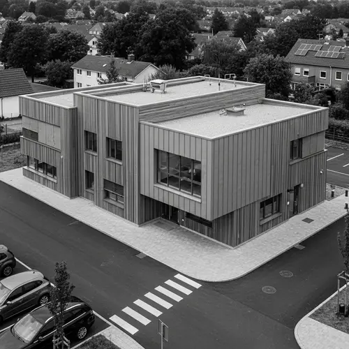 Modern Minimalist School Building with Wood and Metal Facades