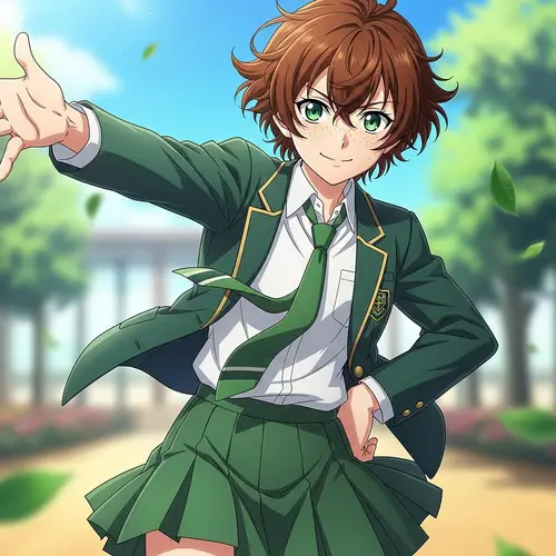 Vibrant Anime Illustration of Youthful Protagonist in Japanese High School Uniform