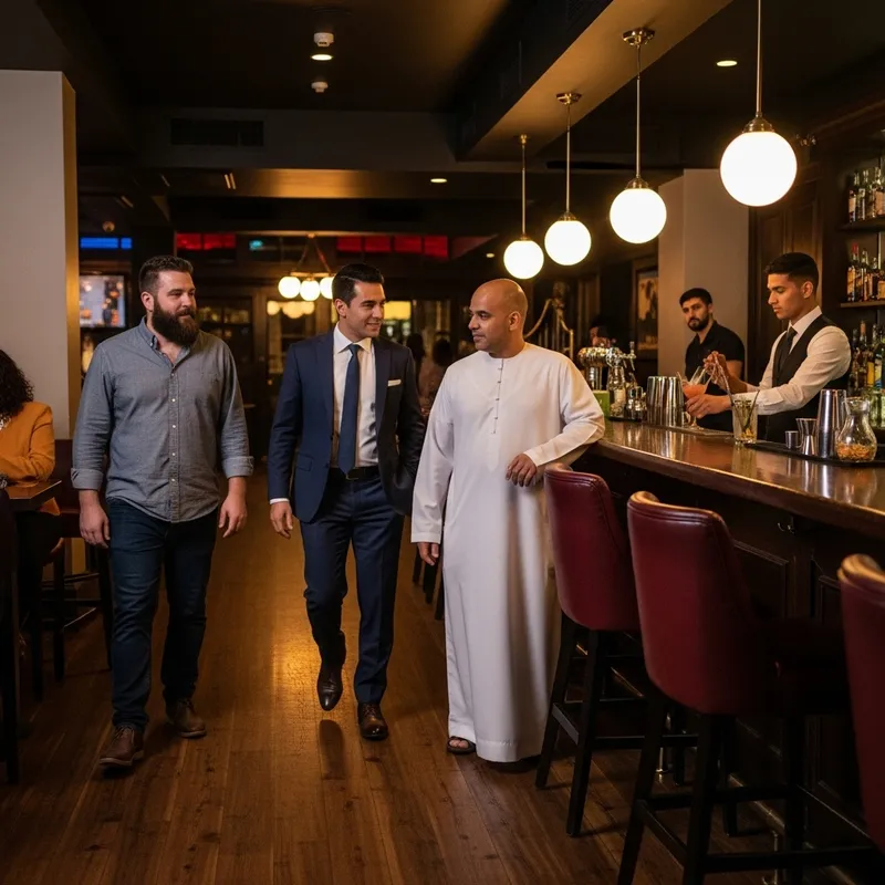 Three Men Enjoying Drinks at a Local Bar