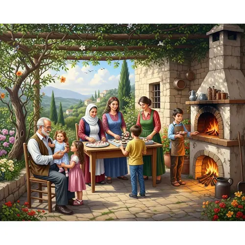 Traditional Levantine Village Painting | Joyous New Year's Dessert Preparation