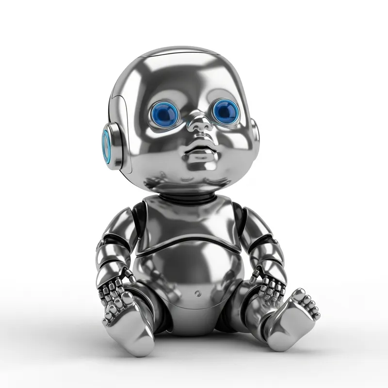 Adorable Baby Bot with Shiny Silver Body