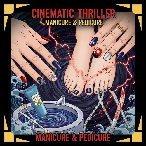 Cinematic Thriller-Inspired Manicure & Pedicure Poster | Japanese Art Style