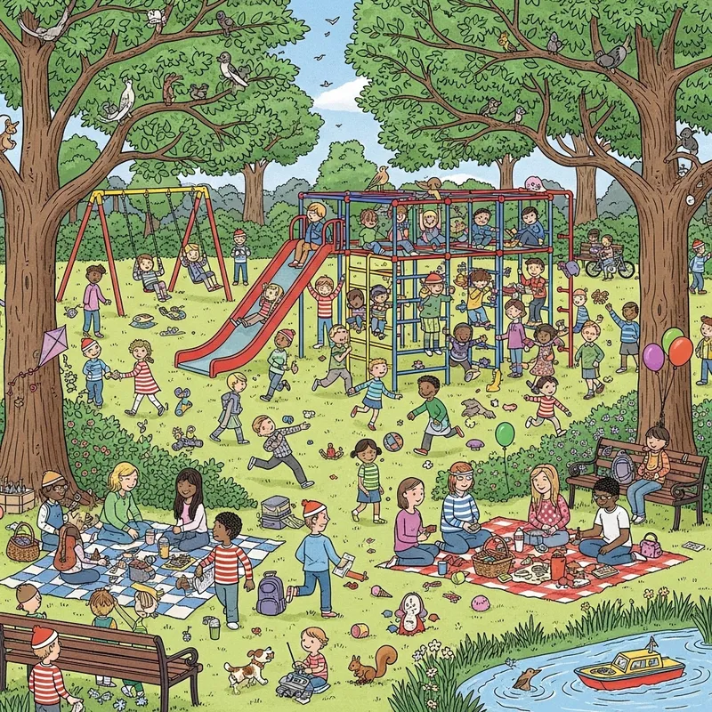 Vibrant Children's Park Scene - Where's Waldo Style Fun!