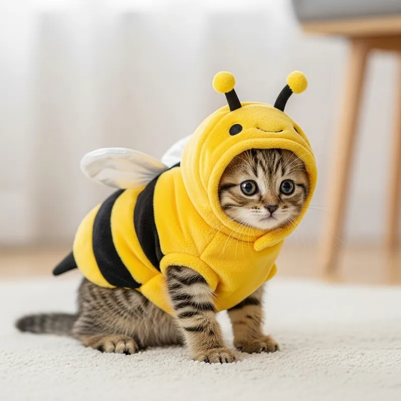 Irresistibly Cute Cat in Chubby Bee Costume - Vibrant Look