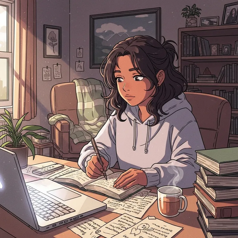 Captivating Close-Up Photo of Thoughtful South Asian Girl Writing in a Lo-Fi Style Room