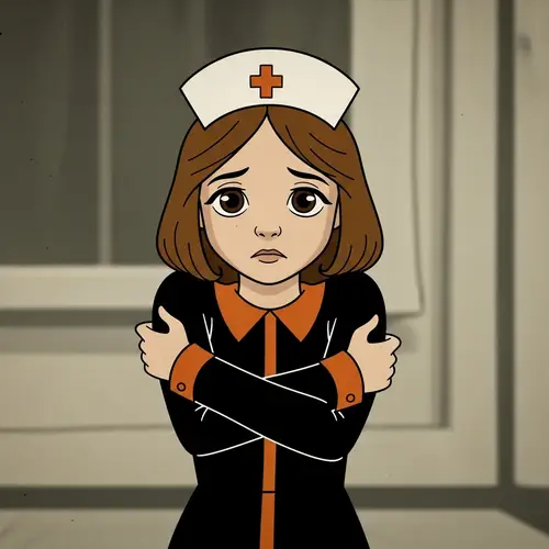 Girl in Vintage Animation Style with Honey-Colored Hair & Brown Eyes