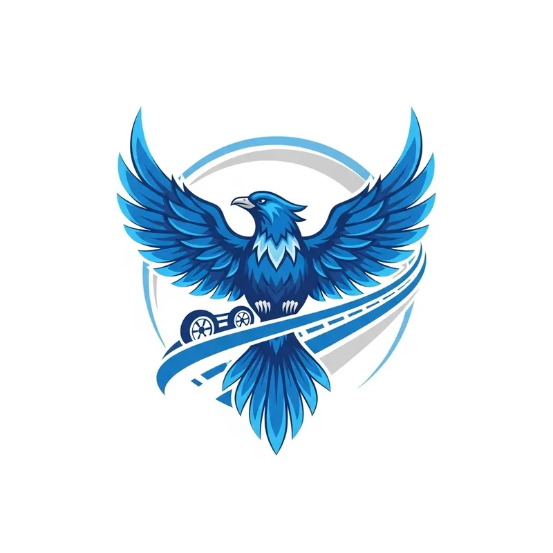 Transportation Company Logo Design: Majestic Blue Firebird Concept Transportation Company Logo Design: Majestic Blue Firebird Concept