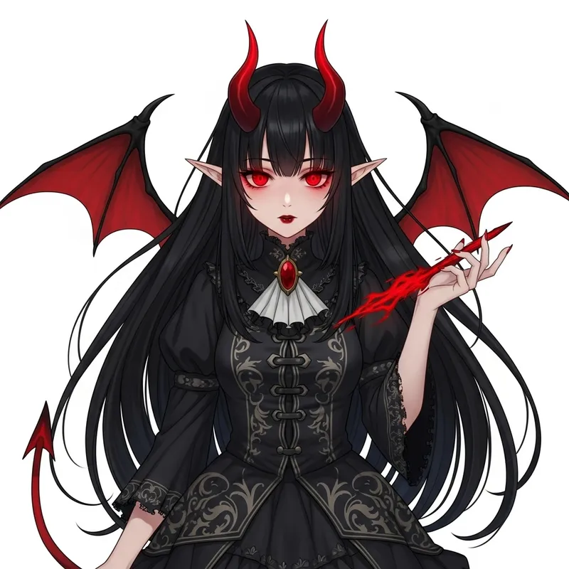 Demon Anime Girl - Gothic Inspired Art of a Crimson-Eyed Animated Character