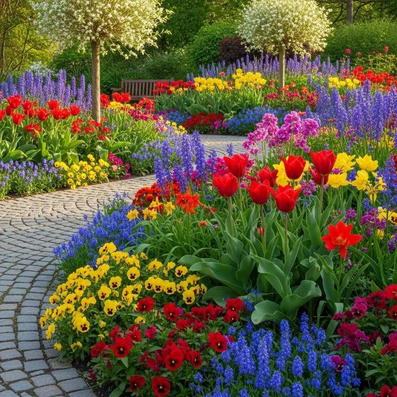 Tranquil Garden of Vibrant Flowers
