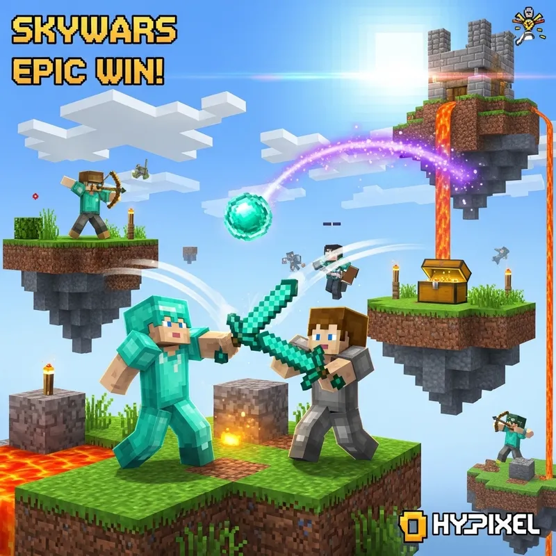 Hypixel SkyWars Minecraft Thumbnail: Intense Battle on Floating Island