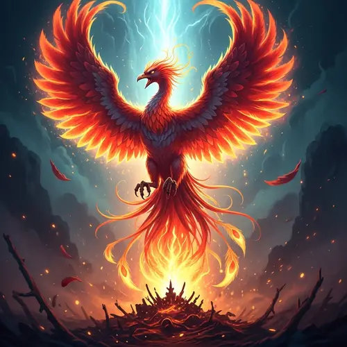 Majestic Phoenix Rising from the Ashes | Vibrant Digital Painting