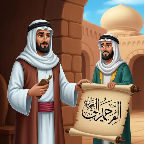 Illustration of Traditional Middle Eastern Man in Ancient Arabian Setting