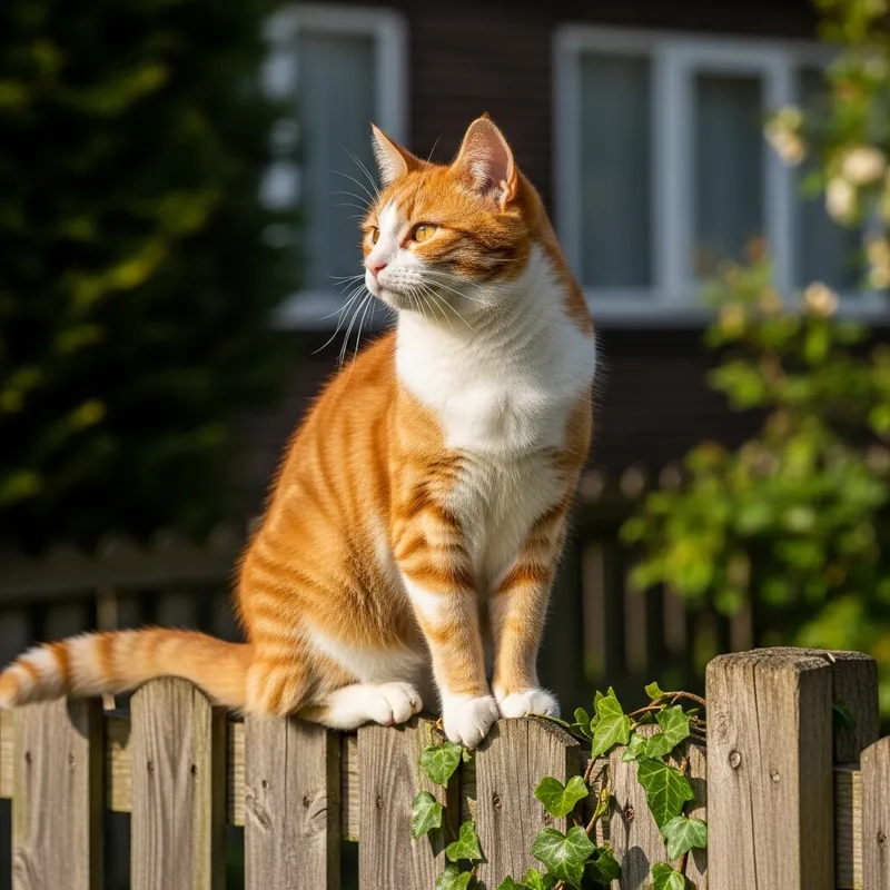 Adorable Tabby Cat Sitting in Bright Afternoon Sunshine