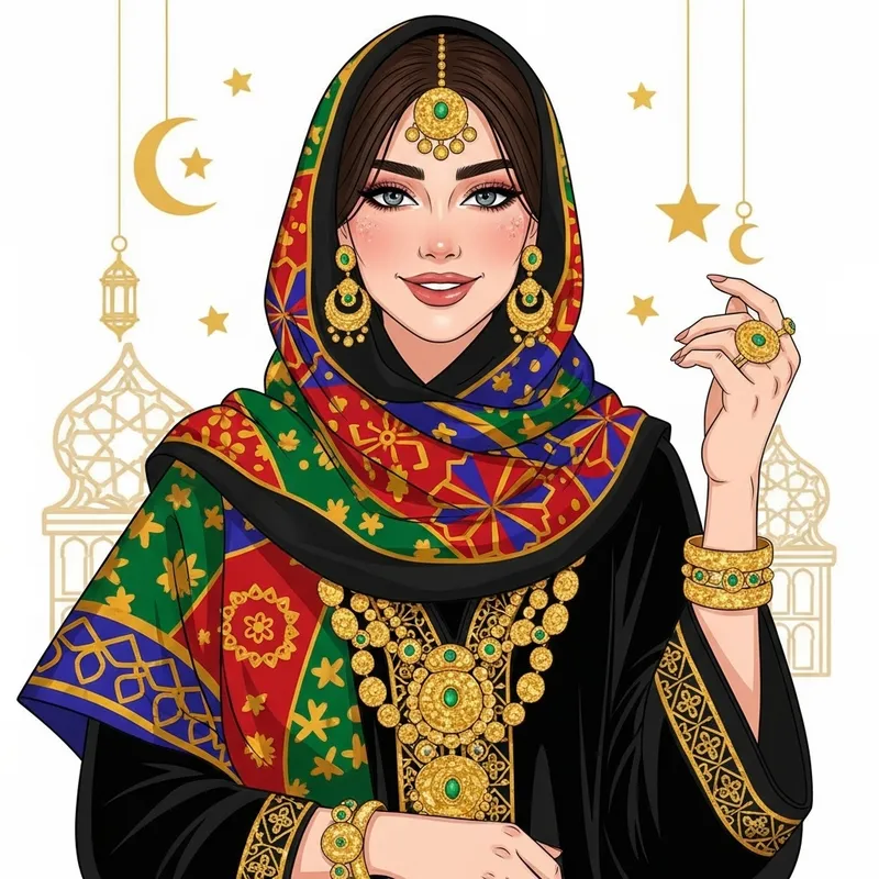 Saudi Beauty Scarf Illustration | Women in Eid Attire Saudi Beauty Scarf Illustration | Women in Eid Attire