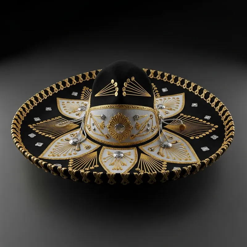 3D Mariachi Sombrero on Black Background