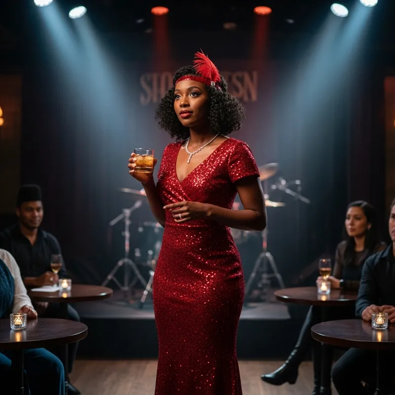 Jazz Bar Elegance: Female Singer with Whiskey