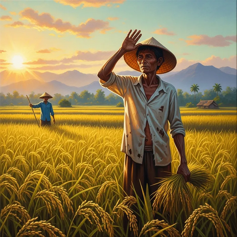 Filipino Farmer at Morning Sunrise in Rural Philippines
