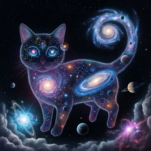 Space Cat Art – Cosmic Feline with Galaxy Tail
