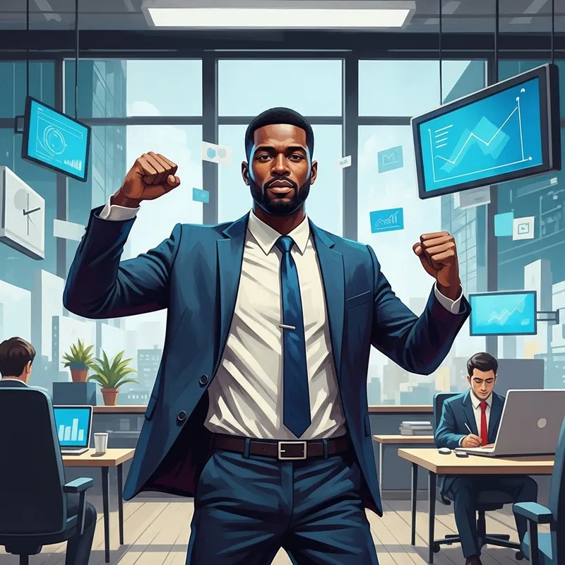 Dynamic Professional in Modern Office - Bold, Vibrant Colors