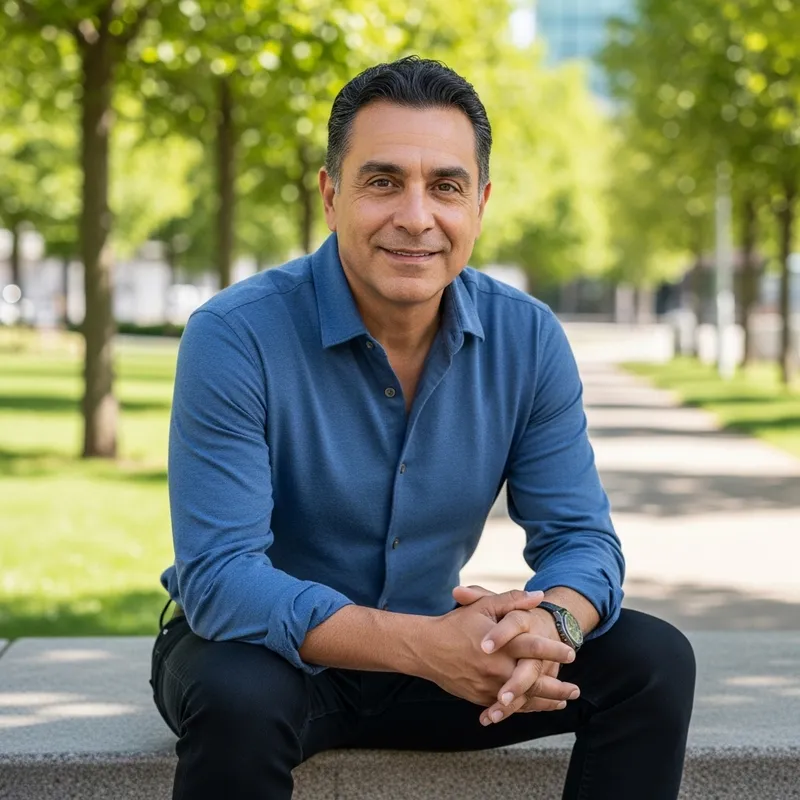 Jose Torres: Friendly Middle-Aged Hispanic Man in Modern City Park