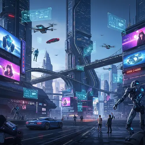 Futuristic Sci-Fi Environment: High-Tech Cityscape & Cybernetic Elements