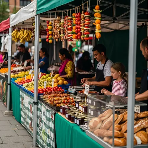Vibrant Food Market with Diverse Offerings