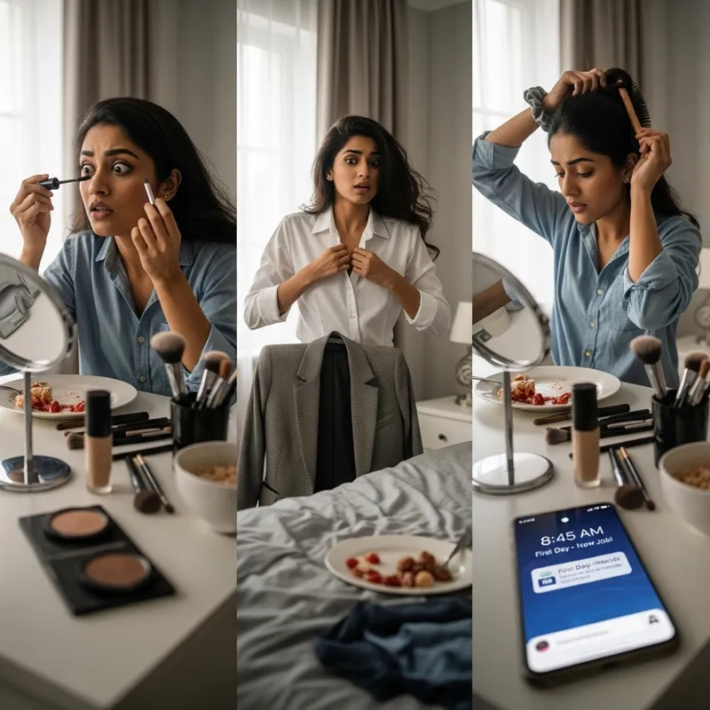 First Day at Work: Young Woman Getting Ready for Job
