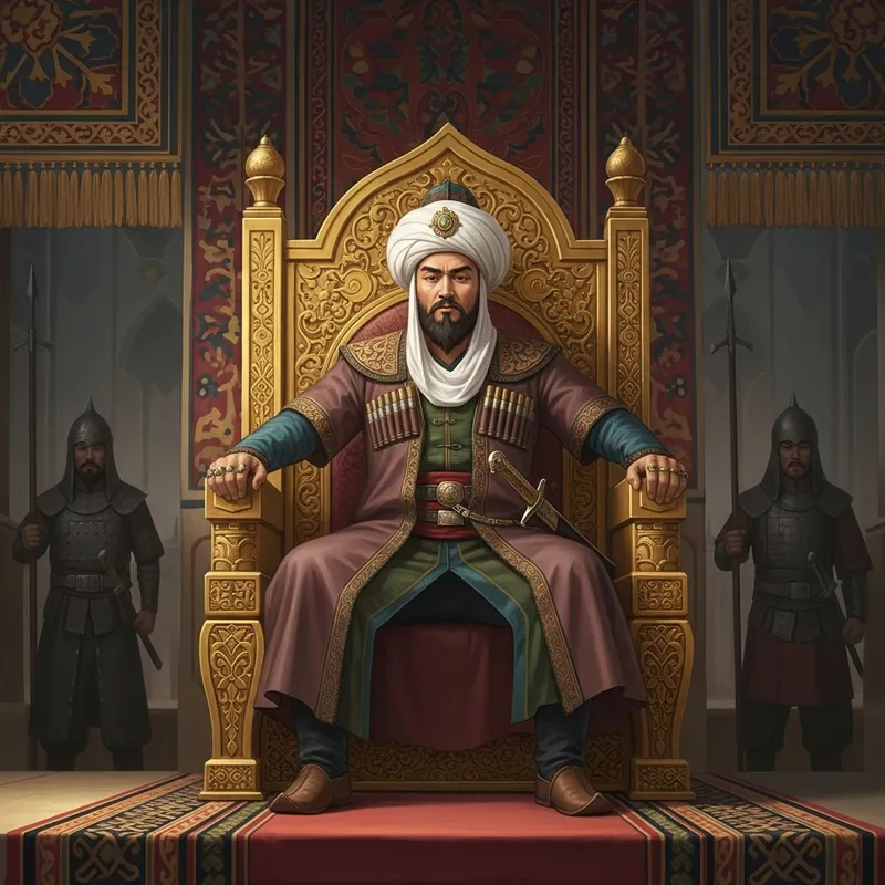 15th Century Uzbek Khanate Abulkhair Khan on Golden Throne 15th Century Uzbek Khanate Abulkhair Khan on Golden Throne