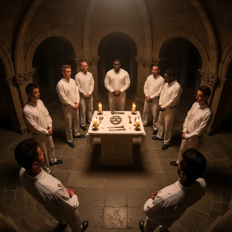Ancient Masonic Rites: Mystical Circle Illuminated in Candlelight