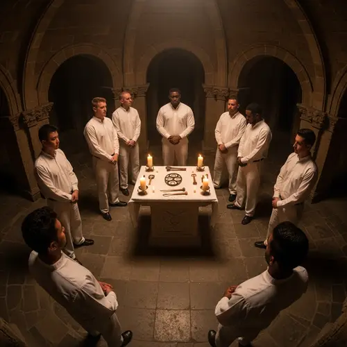 Skilled Traditional Builders in a Mystical Ritual Circle