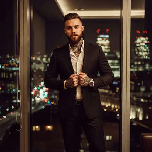 Chiaroscuro Urban Portrait in London: Sophisticated Man in Black Suit