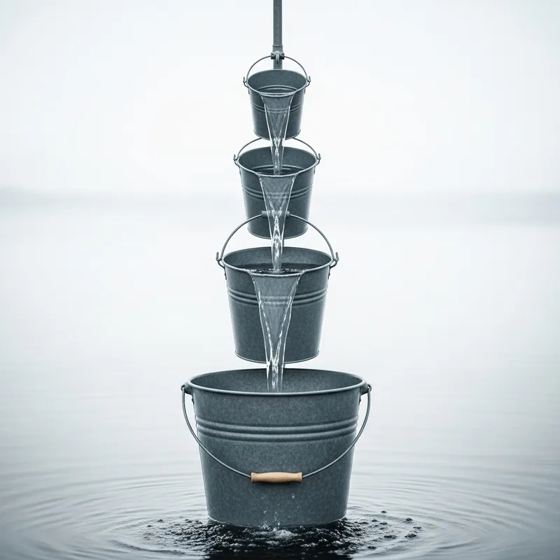 Stacked Bucket Waterfall: Flowing Water Cycle Display
