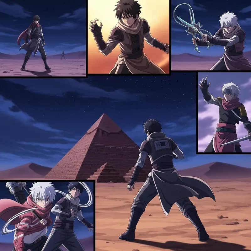 Anime-Style Duel Art in Night Desert | Epic Battle Scene