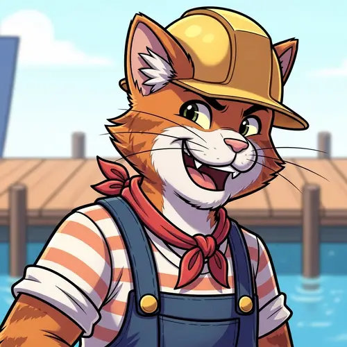 Cheerful Anthropomorphic Cat Character in Vibrant Outfit