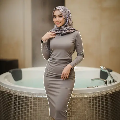 Ultra-Realistic Indonesian Woman in Hijab | Casual Dress Jacuzzi