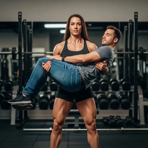 Empowering Strength: Woman Lifts Man in Embrace