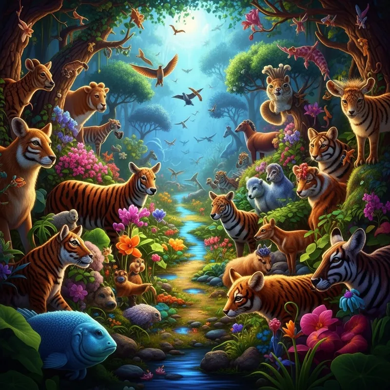 Enchanting Animal Garden | Vibrant Nature Illustrations