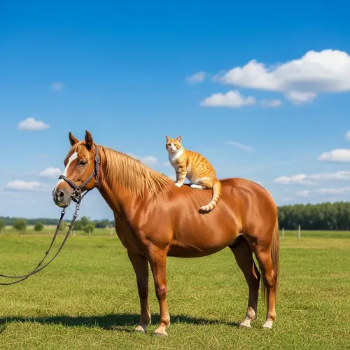 Cat on Horse - Serene Countryside Image