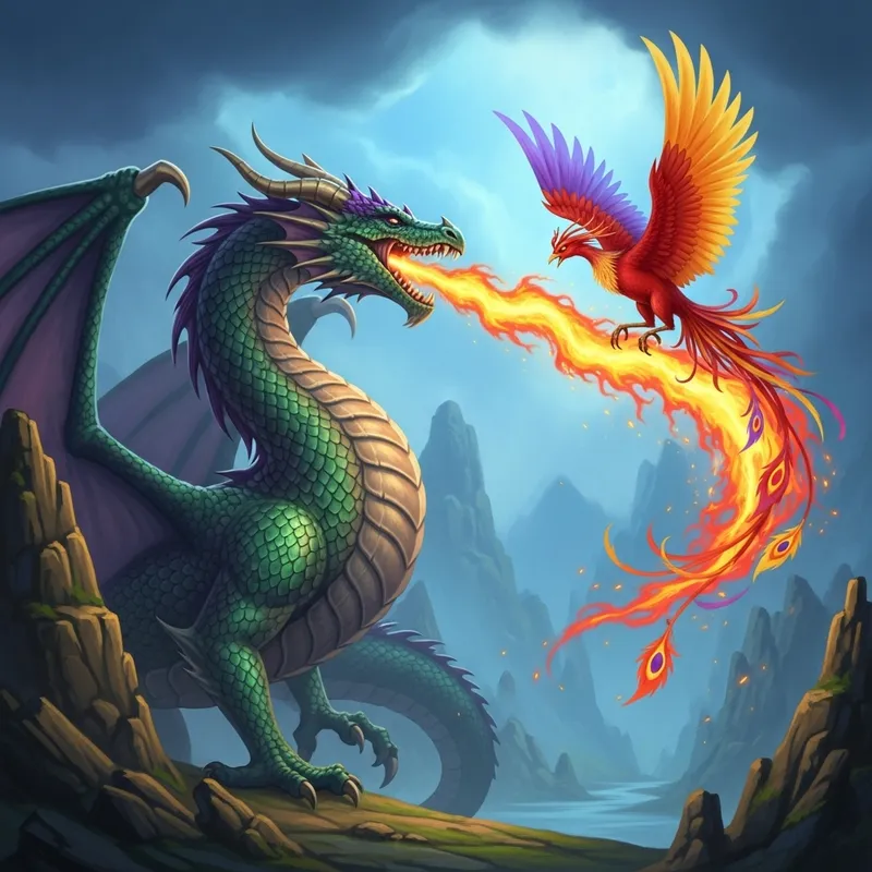 Majestic Dragon and Phoenix in Enchanting Landscape