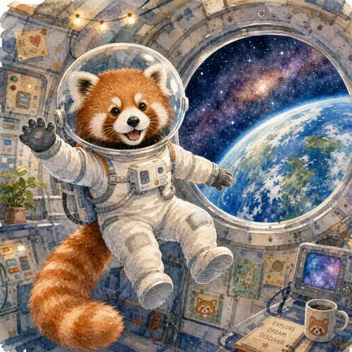 Adorable Red Panda Astronaut Watercolor Painting