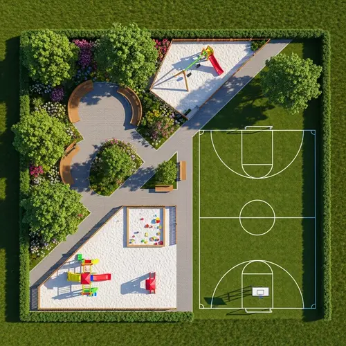 Spacious Urban Park with Recreation and Sports Facilities