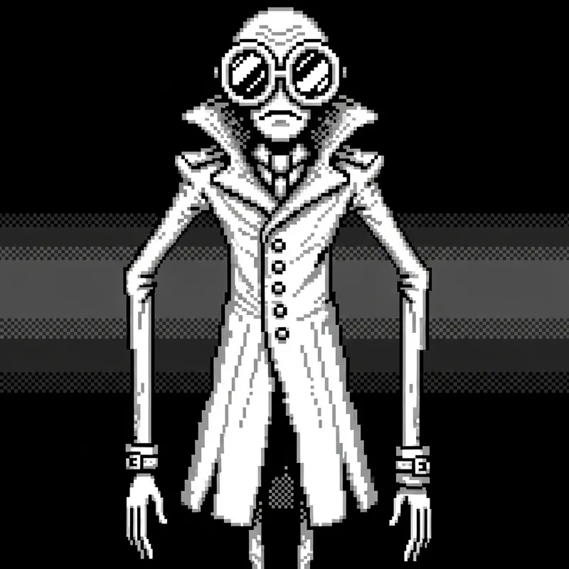 Gaster Undertale 8-Bit Art: Mysterious Black and White Character